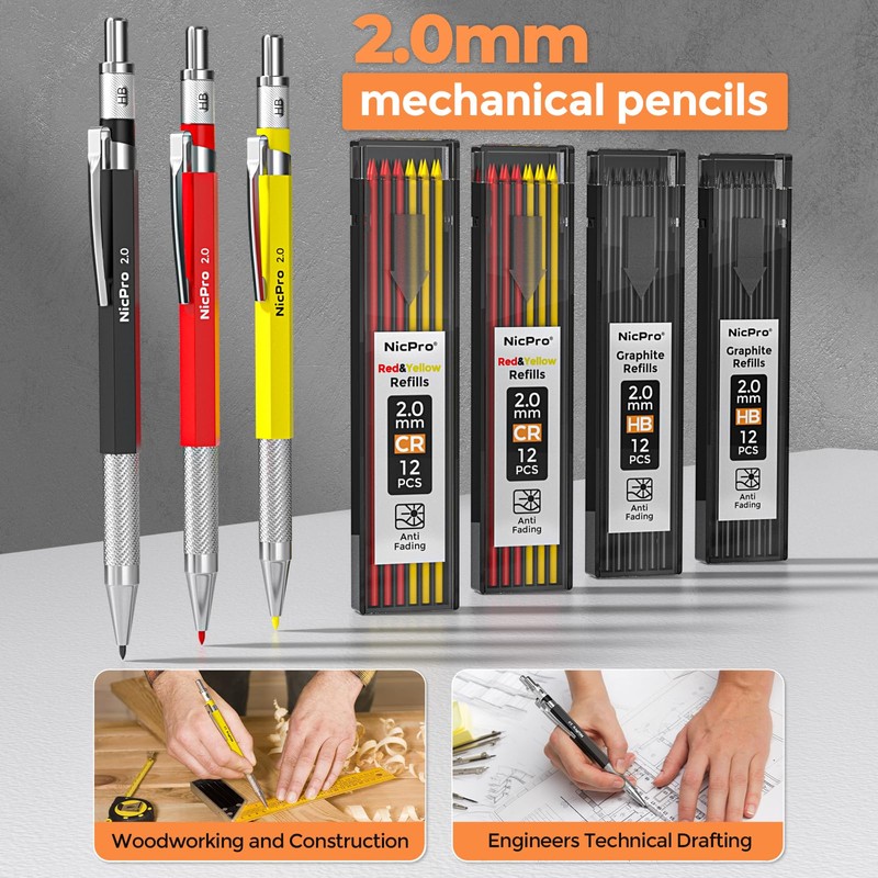 Nicpro 38 Pack Carpenter Pencils with Sharpener, CP3000 Carpenter Mechanical