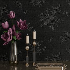 Stickyart Removable Wallpaper Waterproof Contact Paper Black Rose Wallpaper Adhesive Wallpaper Floral Peel&Stick Wallpaper for Living Room Cabinets Furniture Wall Peel&Stick Vinyl Roll 12"x160"