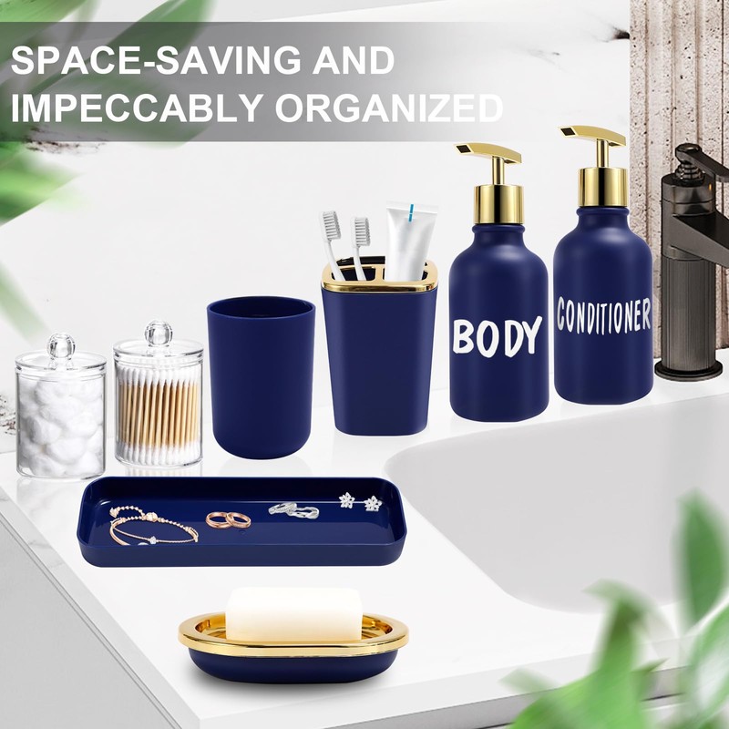 XLHOMO Navy Blue Bathroom Accessories Set -10 Piece Bathroom Accessory