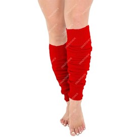 Crazy Chick Bright Neon 80s Dance Ankle Leg Warmers Fancy Dress Accessory-Fluorescent Red