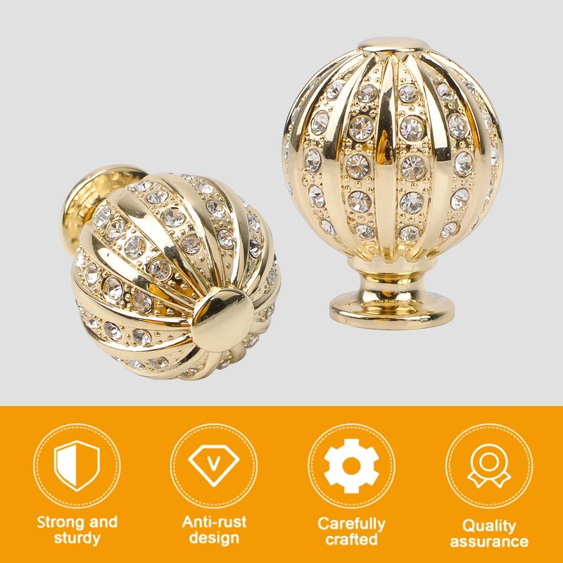 MOROBOR Sphere Rhinestone Drawer Knob, 4pcs Zinc Alloy Gold Cabinet