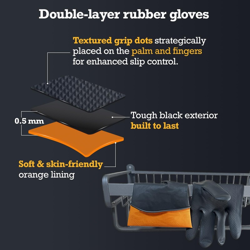Exprosiflux Black Thick Rubber Cleaning Gloves - 2 Pairs of