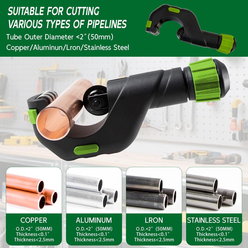 Pipe Cutter, Tubing Cutter Set 3/16" to 2" Outer Diameter,