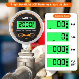 PUIBERS Digital Oil Pressure Gauge 1/4 NPT 200 PSI，Media Oil, Air or Water Pressure Gauge 304 Stainless ±0.25% Accuracy,Suitable for Home Water Pipe, HVAC,Air Pressure Measuring