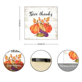 Give Thanks Wood Signs Vintage Fall Pumpkin Maple Leaves Wall Plaque Harvest Thanksgiving Wall Art Hanging Farmhouse Decoration Plaque For Home Room Office Garden Kitchen Housewarming Gift 14x14in