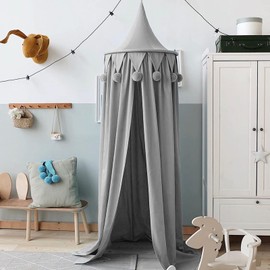 Dyna-Living Bed Canopy for Children, Children Bed Canopy Round Dome Hanging Curtain Kids Bed Canopy Mosquito Net Children Play Reading Tents Nursery Room Decorations (Grey)