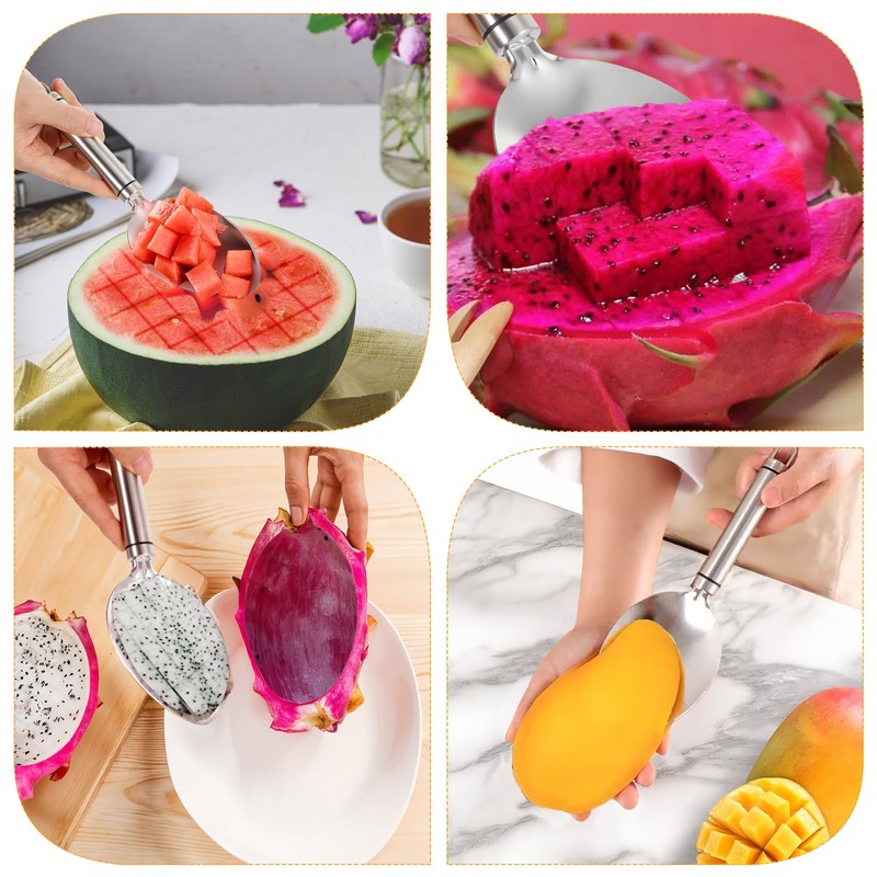 Mango Slicer, Silver Mango Cutter Tool, Stainless Steel Microblades Watermelon
