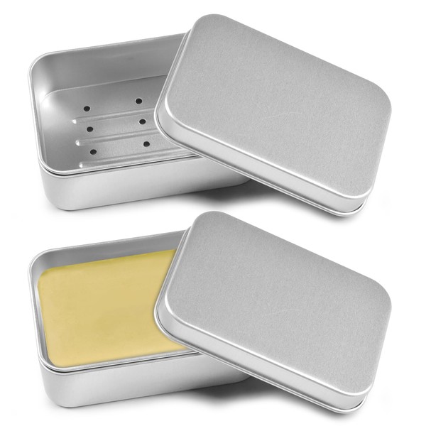 2 x aluminium soap box, soap dish, sustainable soap boxes, moisture and rust resistant with lid, for use at home or when travelling, suitable for all solid soaps.