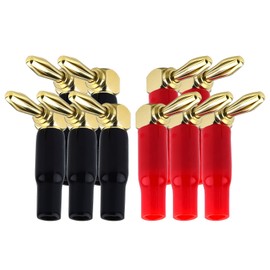 YILIANDUO 90 Degree Banana Plugs 24K Gold Plated 4mm Speaker Wire Connector Pack of 10(5 Red + 5 Black)
