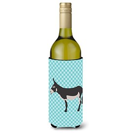 Caroline's Treasures BB8018LITERK American Mammoth Jack Donkey Blue Check Decorative Bottle Hugger, 750 ml, Multicolor