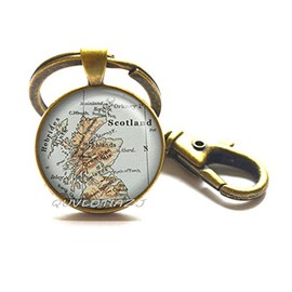 Scotland Keychain, Map Jewelry, Edinburgh, Glasgow, Scottish Highlands Traveler's Gift, ot2 (A2)