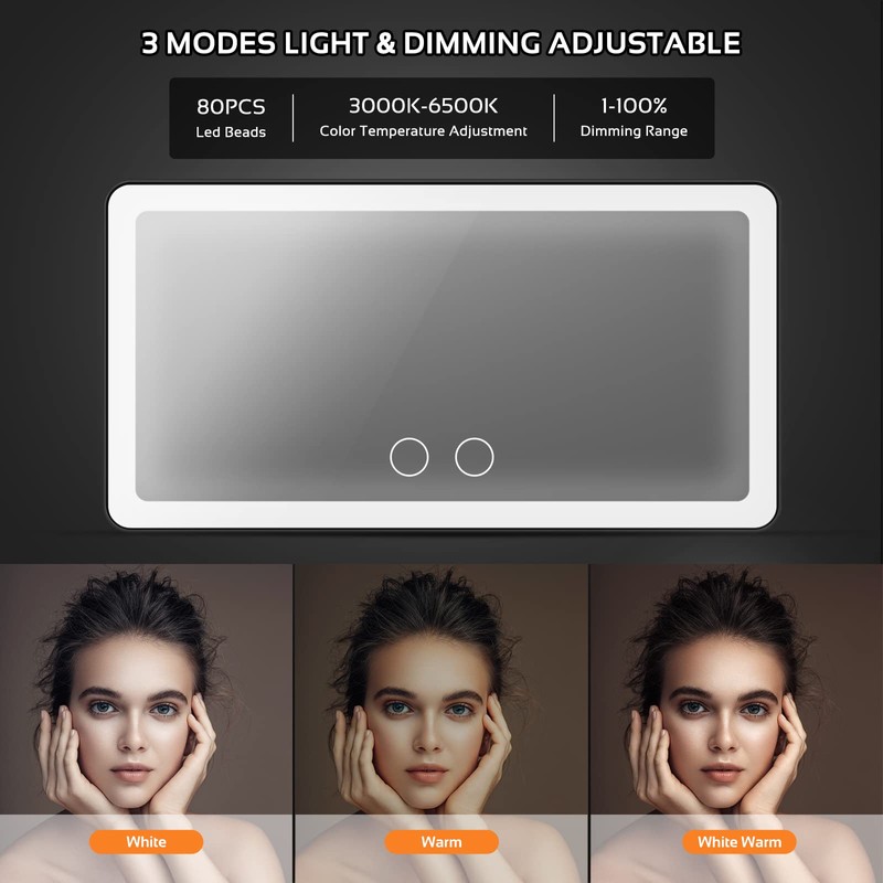 2PCS Car Sun Visor Vanity Mirror with 3 Light Modes