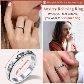 Silvora Women's Spinner Ring 925 Sterling Silver Rotating Finger Ring 3 mm Simple Narrow Sandblast Rotating Ring Band Ring Size 49.3 (15.75) - 67.2 (21.25) for Engagement Ring Wedding Ring, Sterling