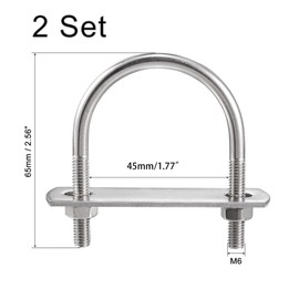 TOP-VIGOR 2 sets M6 Round U-Bolts, 45mm Inner Width 65mm Length 304 Stainless Steel Tie Down U-Bolts with Nut, Plate for Building Installations Mechanical Parts Connection Cehicles Ships