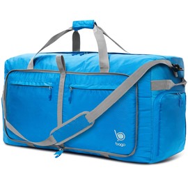 Bago Big XXL Foldable Duffel Bags for Traveling Women & Men - 140L Packable Duffle Bag for Travel with Shoe Compartment - Water Repellant, Heavy Duty, Lightweight Folding & Collapsible (Blue)