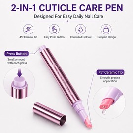 2 Pack 2-in-1 Ceramic Cuticle Oil Pusher Pen for Nail Care | Gently Softens Dry Dead Skin & Deeply Nourishes Cuticles | Hydrating & Conditioning Nail Care, Portable Manicure Tool for Home & Salon Use