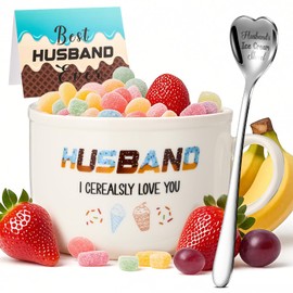 Baderke 3 Pcs Father's Day Gifts for Husband Dad Set Ice Cream Bowls and Heart Engraved Spoon with Greeting Card for Christmas Wedding Anniversary Birthday Gifts