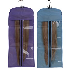 PARXITN Hair Extensions Hanger with Storage Bag, Pack of 2, Purple Blue Hairpieces, Storage Holder, Wigs, Carrier Case for Store Style Hair