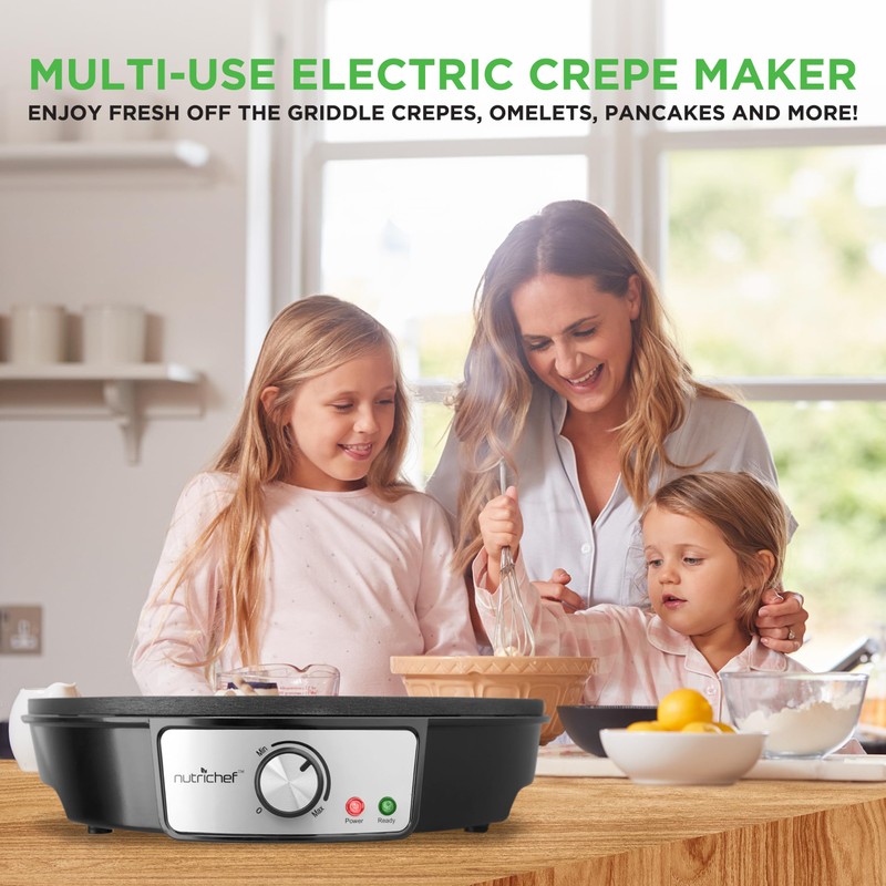 Nutrichef Electric Crepe Maker Pan & Griddle - 12 Inch