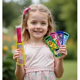 NDBOX 5pcs Ice Pop Sleeves Popsicle Holders - Colourful, Reusable, Washable Neoprene Insulator Material for Ice Block Holder for Active Kids (Designs Set C)