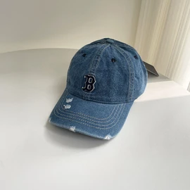 Baseball Hat Embroidery Letter Adjustable Unisex Denim Baseball Fitted Hat for Spring Summer Dark Blue B M 22.05-22.83in