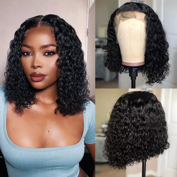 Bob Human Hair Wig 13 x 4 Bob Curly Lace Front Wigs Human Hair for Women Real Hair Wig 180% Density Curly Human Hair Lace Wigs 12 Inches