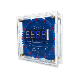 EI Electronic Circle-Four Digital Tube Electronic Clock Rotating Flow Light Temperature Control Light Control Multi-Function Learning Soldering kit Transparent Box 3.6 * 3.6 * 1in Blue