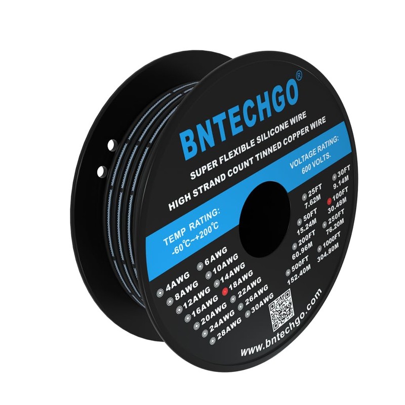 BNTECHGO 18 Gauge Silicone Ribbon Cable Flexible 2P Black 100