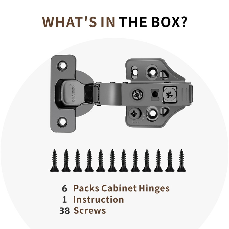 6 Pack Full Overlay Soft Close Cabinet Hinges 105° Frameless