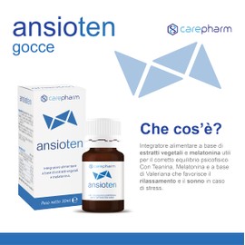 Carepharm, Ansioten, Integratore Alimentare Liquido a Base di Estratti Vegetali, Favorisce il Rilassamento e il Sonno in Caso di Stress, Senza Zuccheri, Senza Lattosio, 30 ml