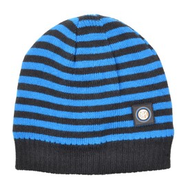 Inter Cappello Cuffia Rigato con Interno in Morbido Cotone, Logo Gomma Cucito, Misura Neonato 0-24 Mesi. Prodotto Ufficiale 151403