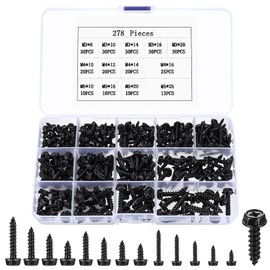 Pack of 278 M3 M4 M5 Self-Tapping Screws, Flange Hex Screws, Phillips Self Tapping Screws, Metal Roofing Screws, Drywall Screws Wood Screws, Black