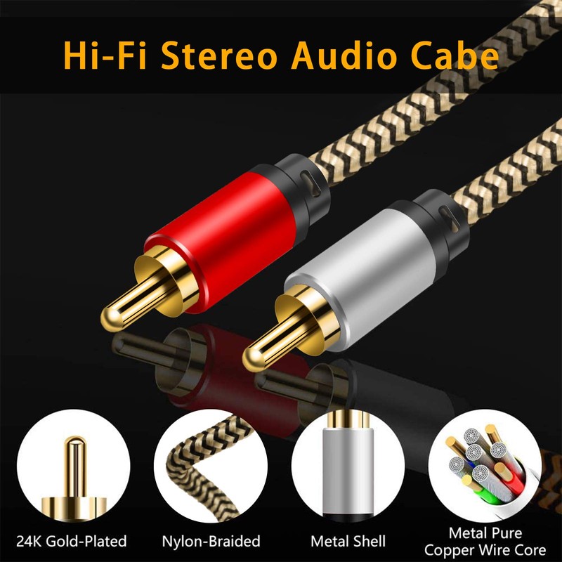 2RCA to 2RCA Cable 50ft, Hanprmee Gold-Plated [Copper Shell] [Heavy