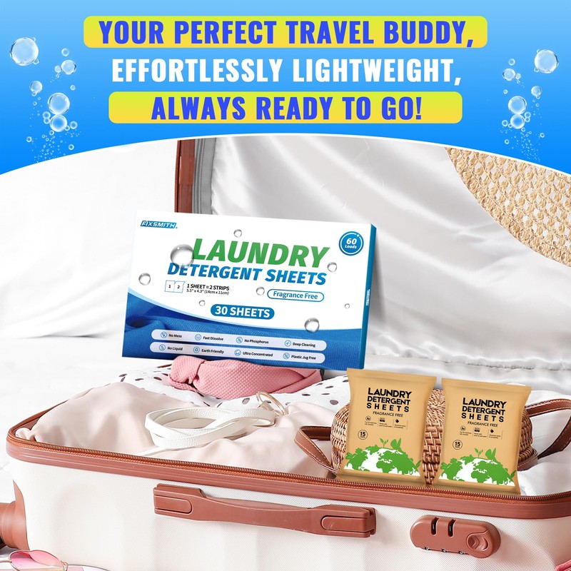 FIXSMITH Laundry Detergent Sheets - 60 Loads (30 Sheets) Fragrance
