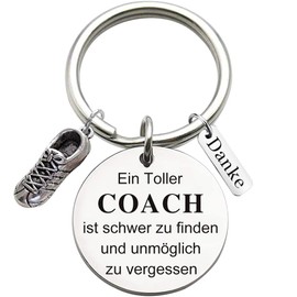 Stainless Steel Keyring with Engraving "Ein Toller Coach ist schwer zu finden und immöglich zu vergessen" Keyring Teacher Coach Keychain Gift for Teacher's Day, Sports Shoe Decor, silver