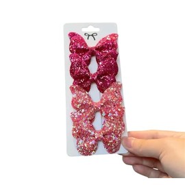 Glitter Butterfly Hair Clips, 4-Pack, Pastel Rainbow, Pink, Blue and Purple Sparkle Bow Clips (Fuchsia And Light Pink)