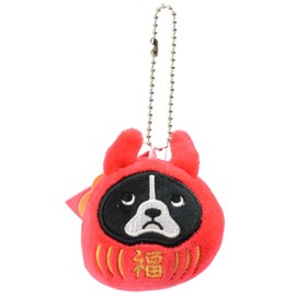 Friends Hill JW-359-200 Fluffy Strap, Buruton Daruma Strap, Red, 6x6 x 6, French Bulldog, Luck Charm, Tourism, Japan, Inbound Souvenir,