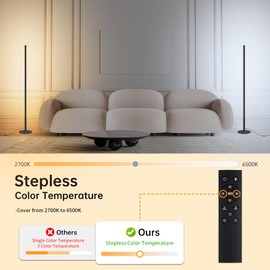 Marlrin Minimalist Corner Floor Lamp 2700K-6500K Dimmable with Remote Control 57.8" Height Metal Slim Ambient Standing LED Light Modern Design Decorative Lamp for Living Room Bedroom (Black)