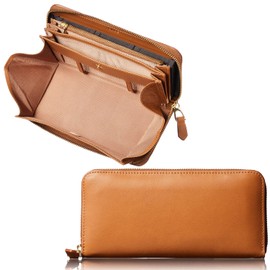 Rinle Women's Long Wallet, Large Capacity, Brand, Vertical Card Storage, Zipper, Coin Through, Italian Leather, Genuine Leather, regna brown