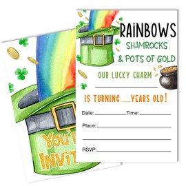 QZJ St Patrick's Day Birthday Invitation Supplies with Envelopes Set of 20 Shamrock Lucky Charm Invitation Fill in Blank, Double Sided