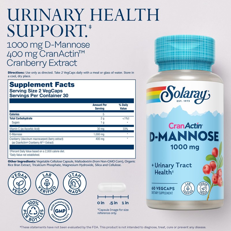 Solaray D-Mannose 1000mg with CranActin Cranberry Extract - D Mannose