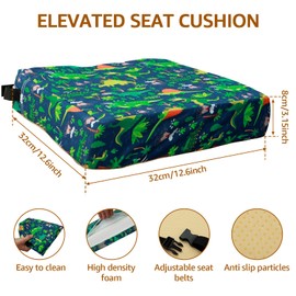 Toddler Booster Seat for Dining Chair, Non Slip Booster Seat with Adjustable Safety Belt and Fastening Strap, Cute Table Booster Seat Lightweight Booster Seat Cushion for Travel Home Toddler