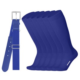 JASGOOD Baseball Softball Socks and Belt Combo Set 3 for Youth Adult Soccer Football Socks(Royal Blue)