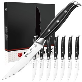 BRODARK Steak Knives Set of 8: 4.5 Inch Serrated Steak Knives with Full Tang Handle - High Carbon Stainless Steel Steak Knife Set - NSF Certified, Steel-King Series