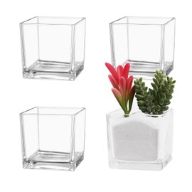 MARTAGE Square Flower Vases Set of 4, 3"x 3"x 3" Glass Vases for Centerpieces, Clear Vase for Flowers, Small Vase for Wedding, Party, Home Office Decoration