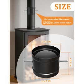 joqepy 6 Inch Stove Pipe Damper Stainless Steel Air Insulated Damper Wood Burning Stove Top Connecting Adapter Enhance Energy Efficiency of Heating System, Reduces Heat Loss and Prevents Cold Drafts