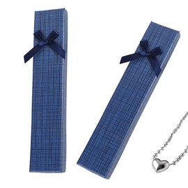 Ysruanh 2 PCS Long Cardboard Jewelry Box Blue Bracelet Gift Box Rectangular Necklace Box with Lids and Ribbon Knot for Birthday Valentine's Day Christmas Thanksgiving Gift Packaging