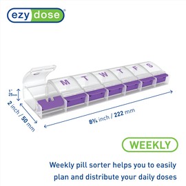 EZY DOSE Weekly (7-day) Push Button Pill Organizer and Planner (XL)│ Arthritis Friendly, X-Large, clear (67571), Colors may vary