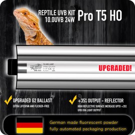 ReptiKing Upgraded T5 UVB Reptile Light, 10.0 UVB 24W German Made Fluorescent Lamp and Fixture Kit, for Desert-Dwelling Reptiles, Bearded Dragon UVB Lamp Bulb
