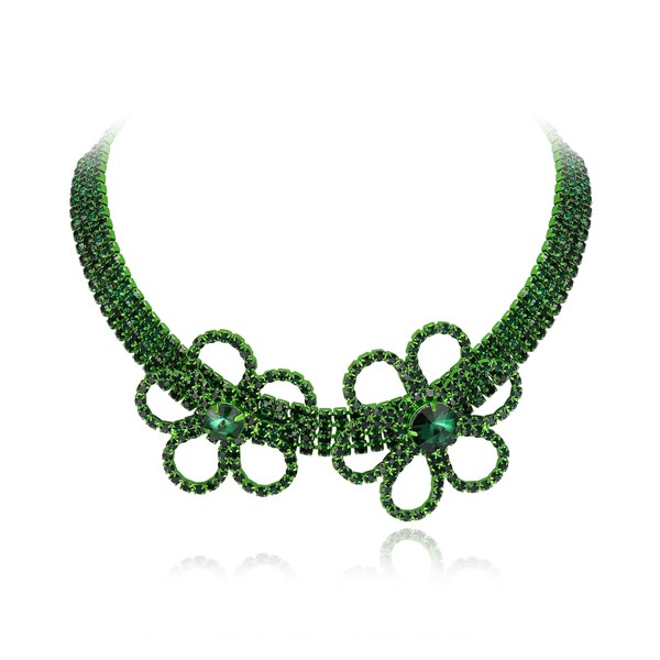 BriLove Flower Collar Necklace for Women, Double Crystal Statement Chunky